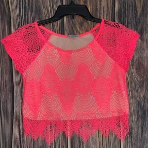 Bright Pink Lace Crop Top